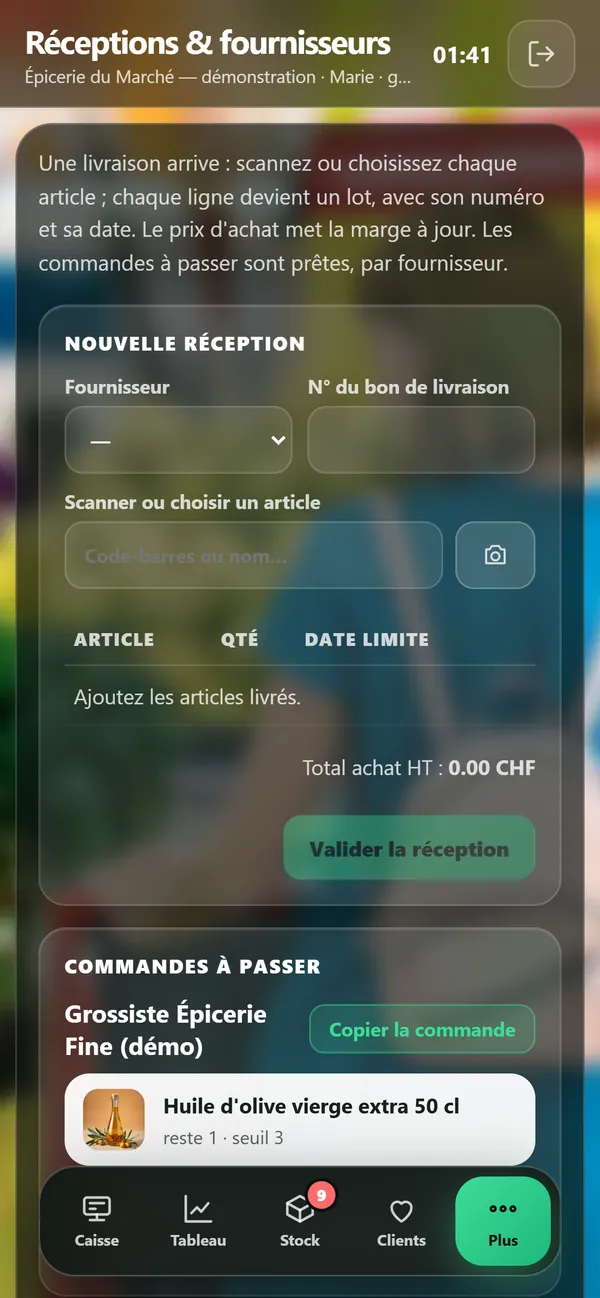 Auf dem Handy : Wareneingang und Lieferanten