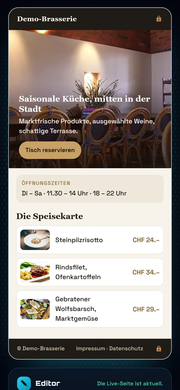 Auf dem Handy : Ihre Seite, so wie sie online ist