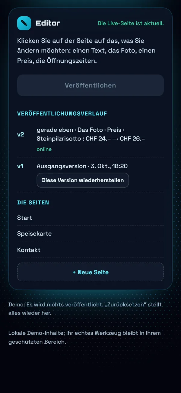 Auf dem Handy : Veröffentlichen, mit Verlauf