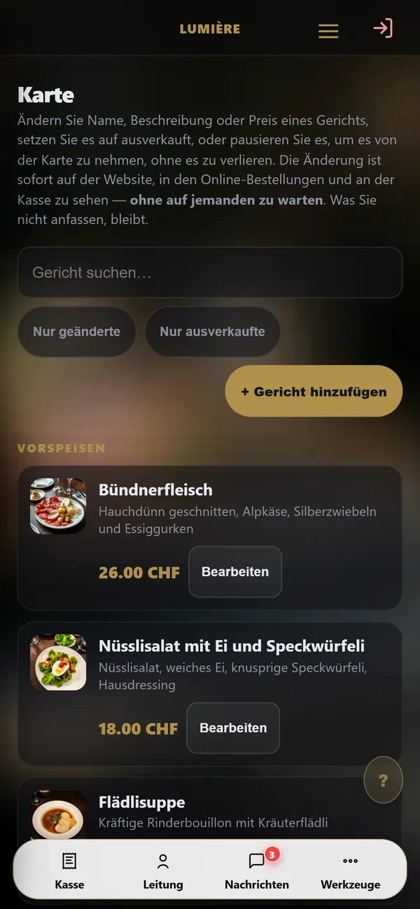 Auf dem Handy : Ihre Speisekarte