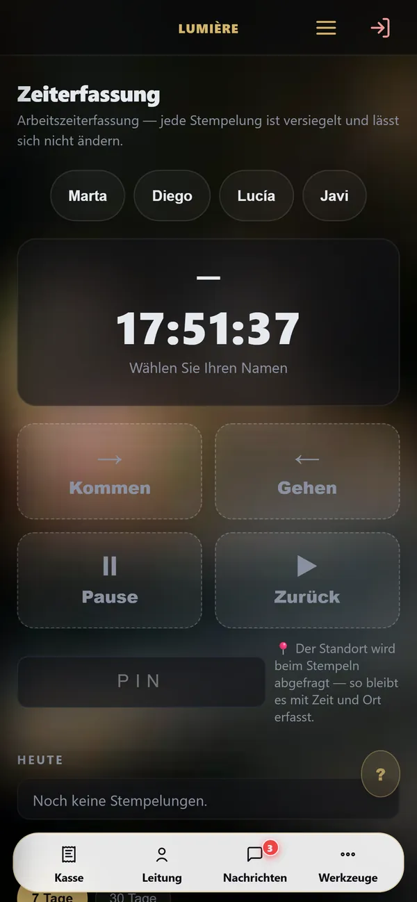 Auf dem Handy : Dienstplan und Zeiterfassung