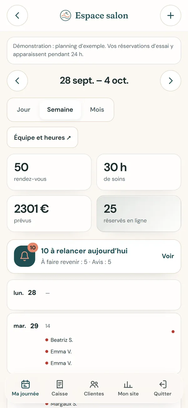 Sur téléphone : L’agenda