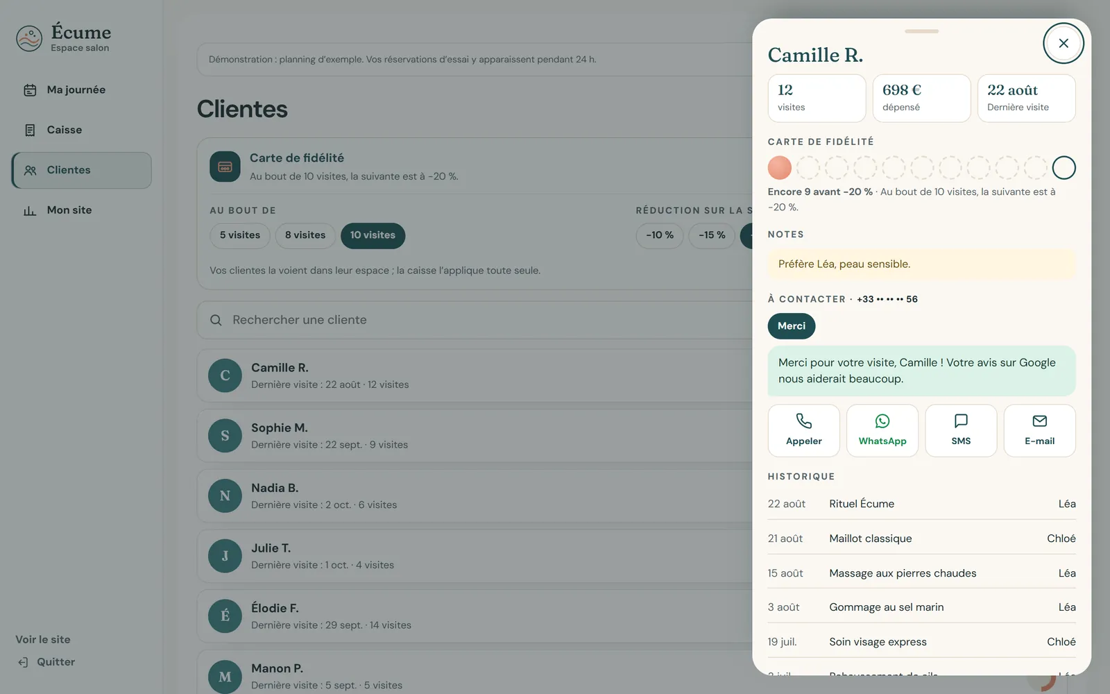 Sur ordinateur : La fiche cliente