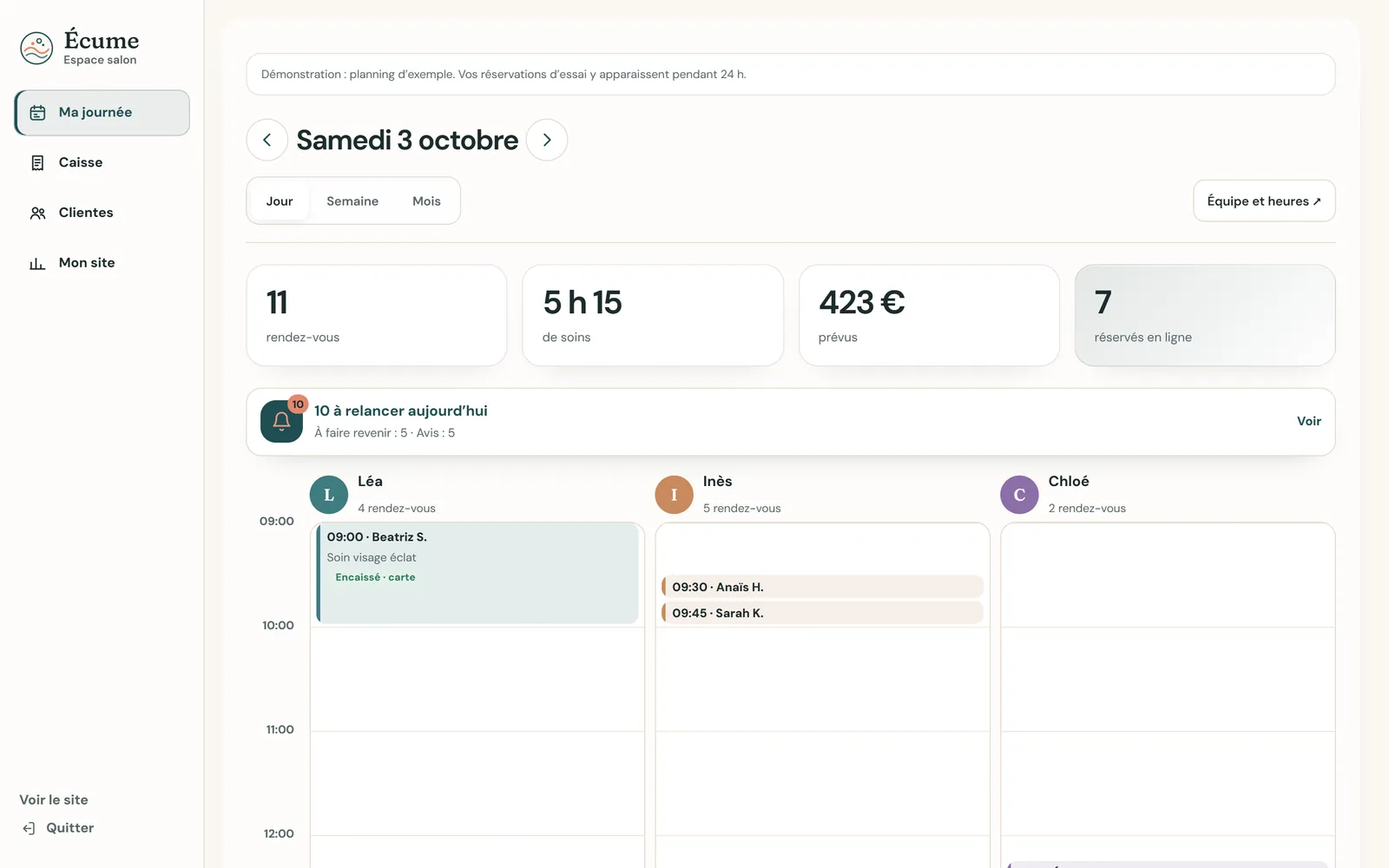 Sur ordinateur : Votre journée