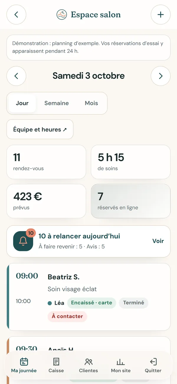 Sur téléphone : Votre journée