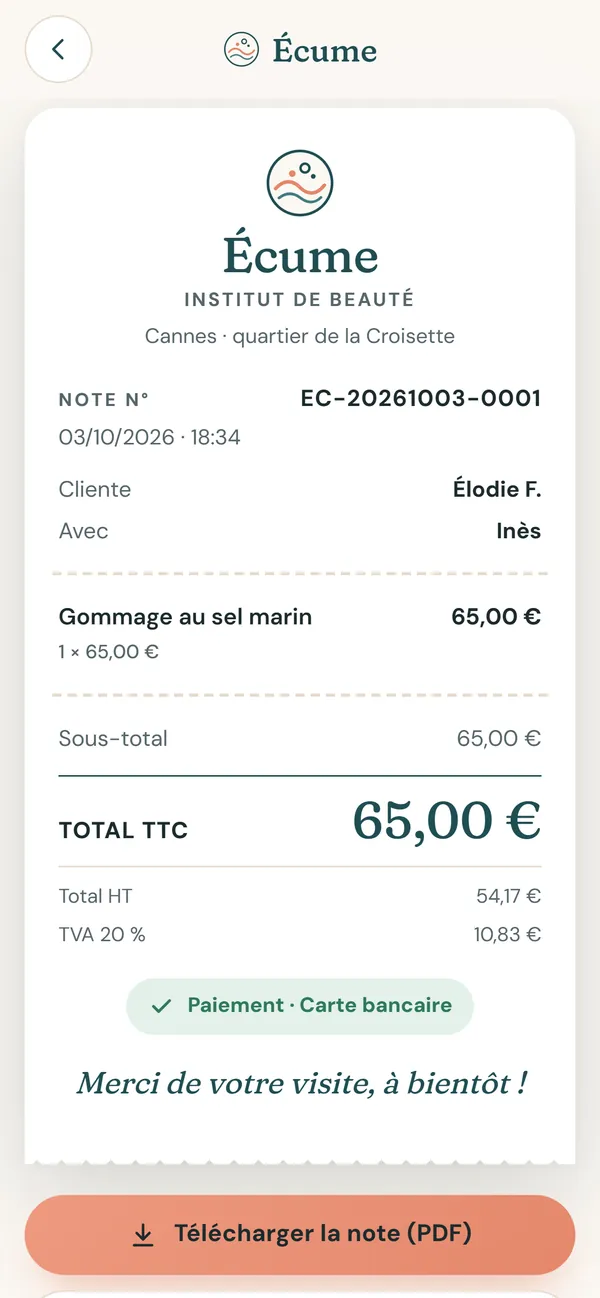 Sur téléphone : La note par QR code