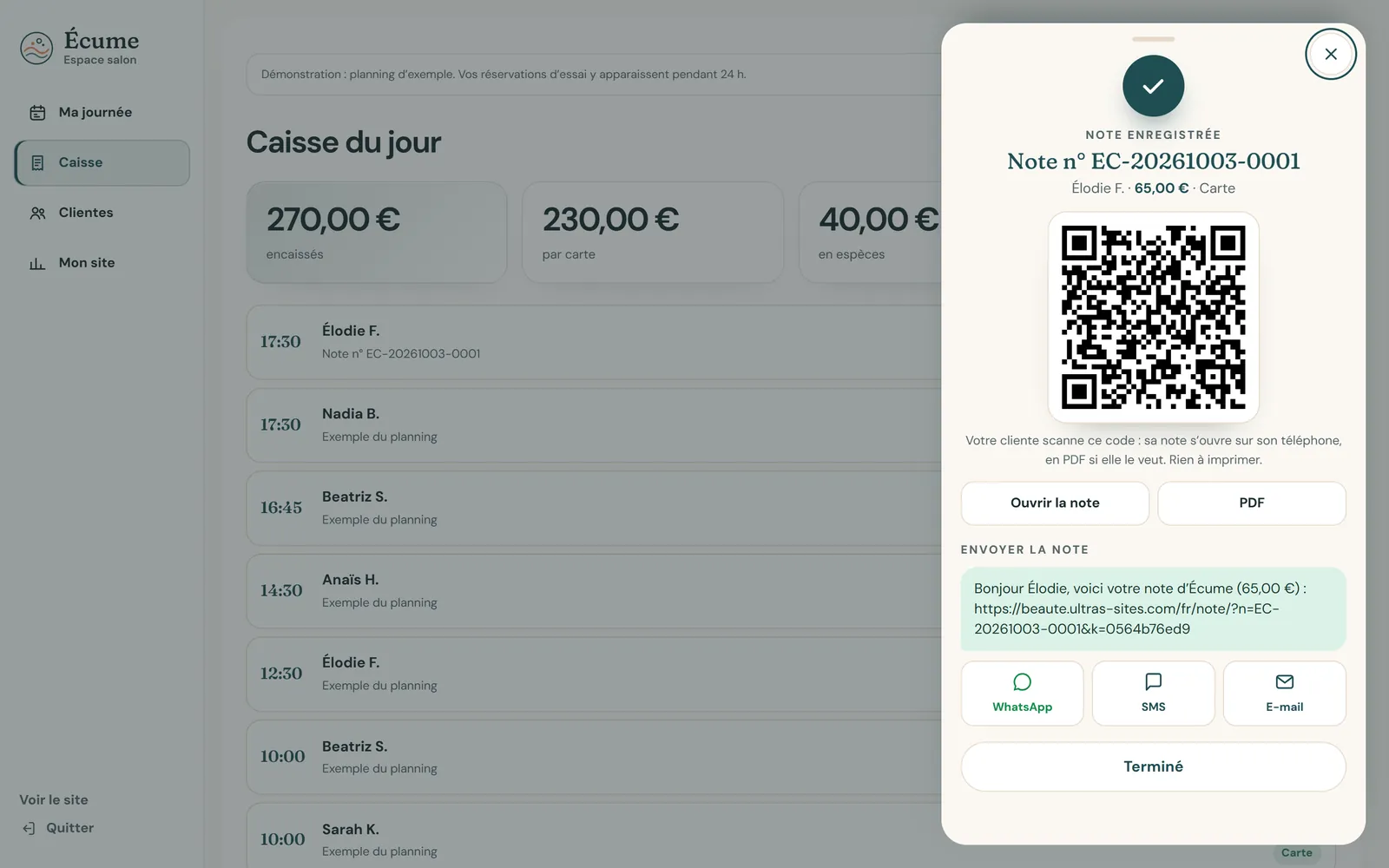 Sur ordinateur : La note par QR code